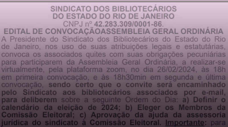 EDITAL DE CONVOCAÇÃO ASSEMBLEIA GERAL ORDINÁRIA